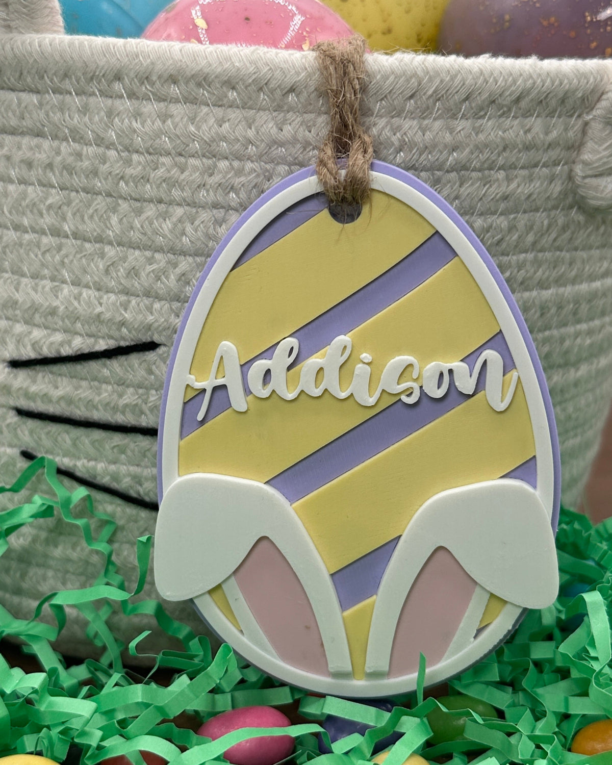 Personalized Easter Bunny Name Tag – 3D Printed Basket Egg Decor