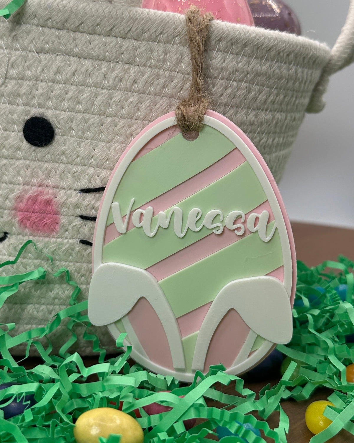 Personalized Easter Bunny Name Tag – 3D Printed Basket Egg Decor