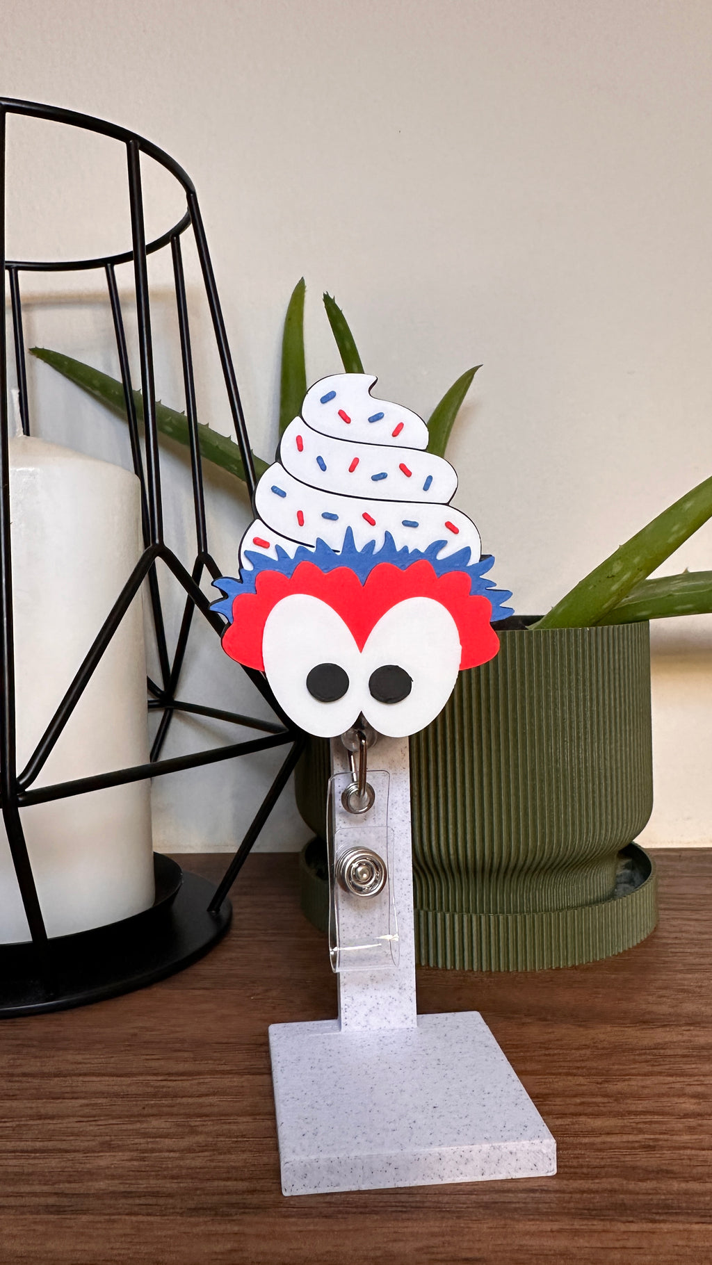 Green Mascot-Inspired Ice Cream Badge Reel | Fun Retractable ID Holder | Nurse Gift | Teacher Badge Reel