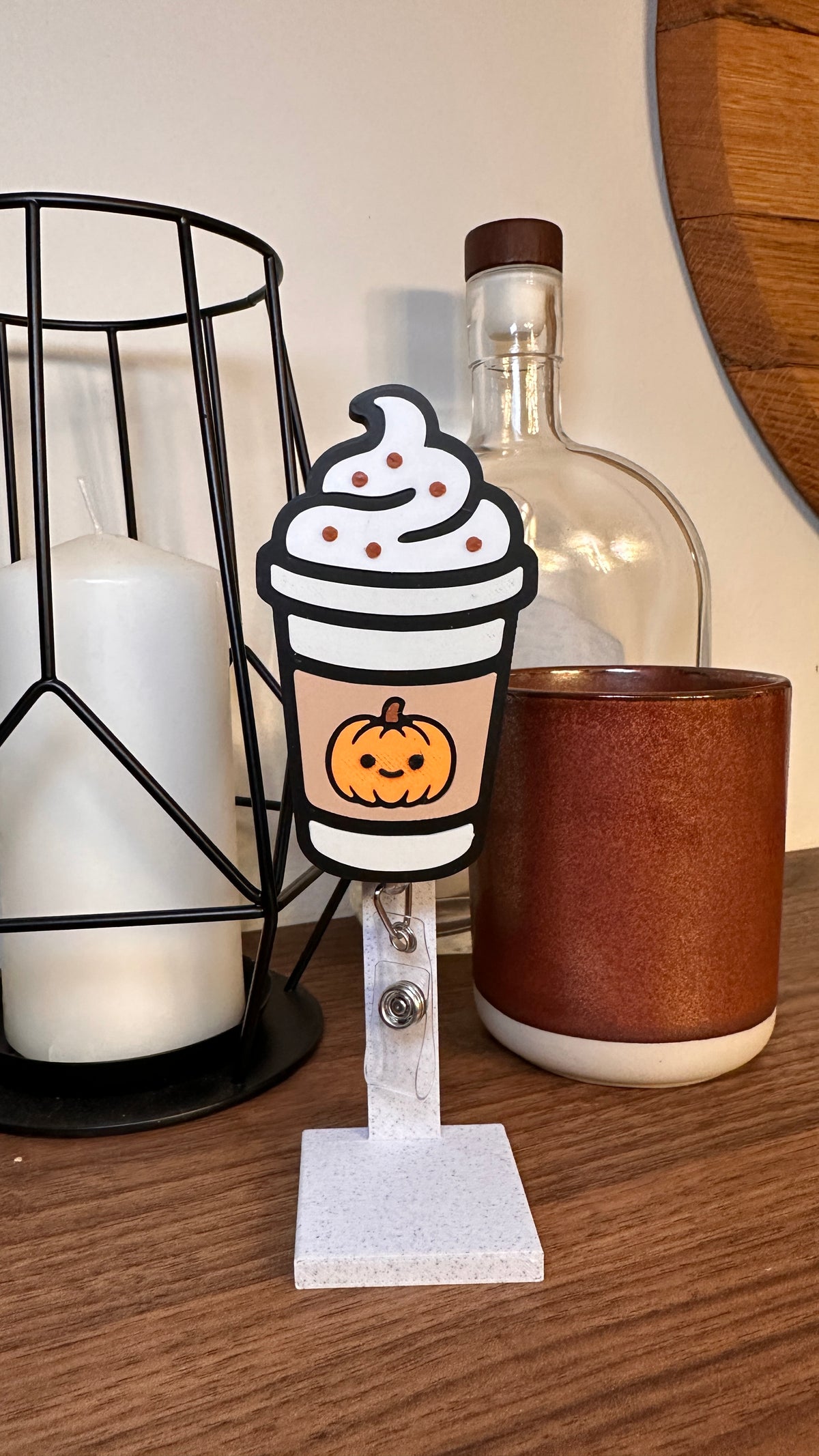 Pumpkin Spice Latte Badge Reel – Cute Fall Coffee ID Holder | Nurse & Teacher Accessory | 3D Printed Retractable Reel