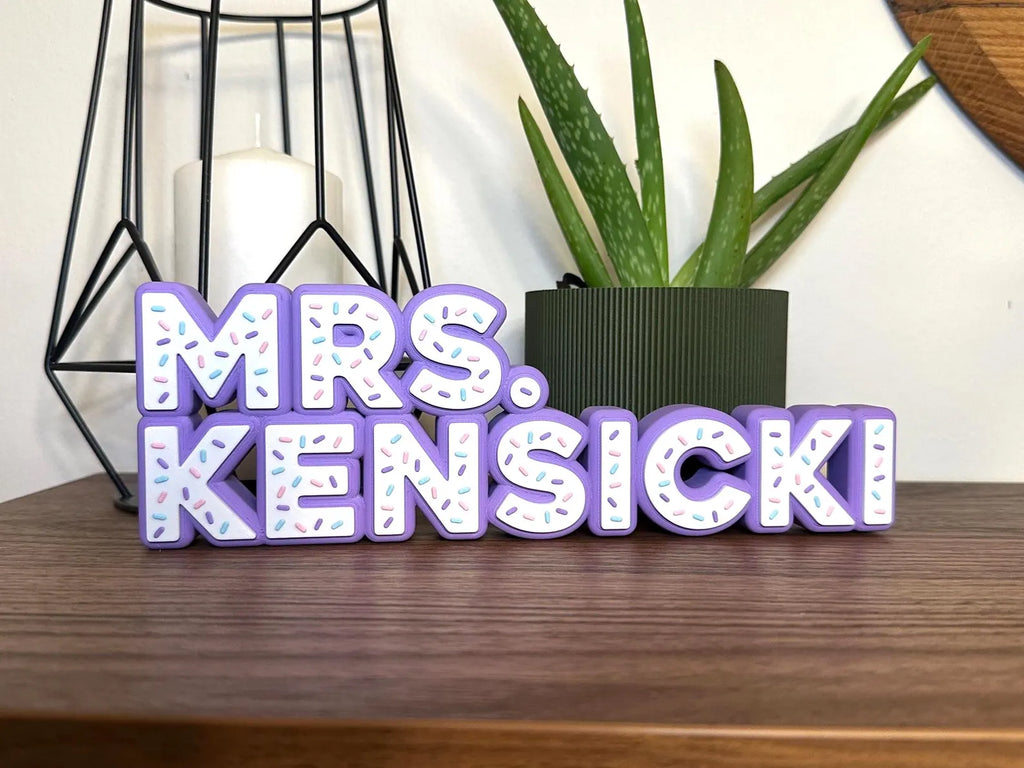 Custom 3D Printed Sprinkle Teacher Name Plate: Personalized Desk Decor