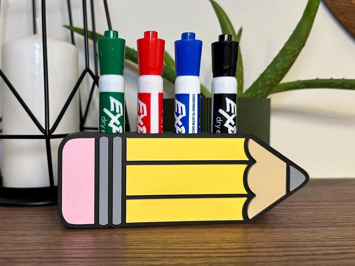 Pencil Dry Erase Marker Holder for Large Markers | 3D Printed Magnetic or Non-Magnetic Whiteboard Organizer | Teacher Gift