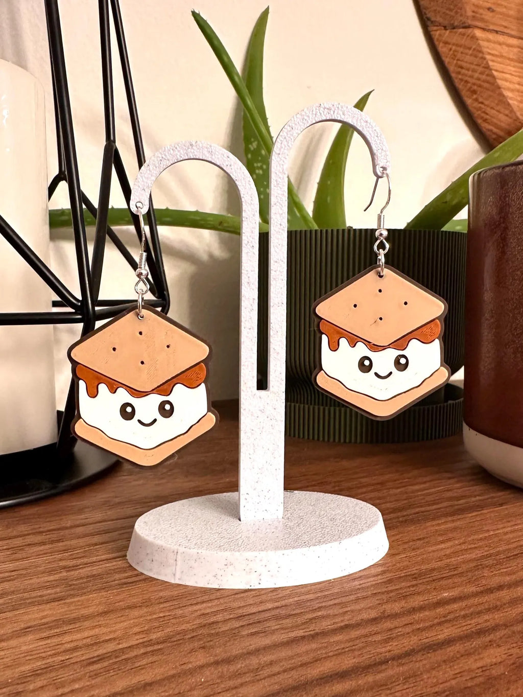 S’mores Earrings – Cute Snack Dangle Earrings | 3D Printed Campfire Treat Jewelry | Fun Gift for Food Lovers