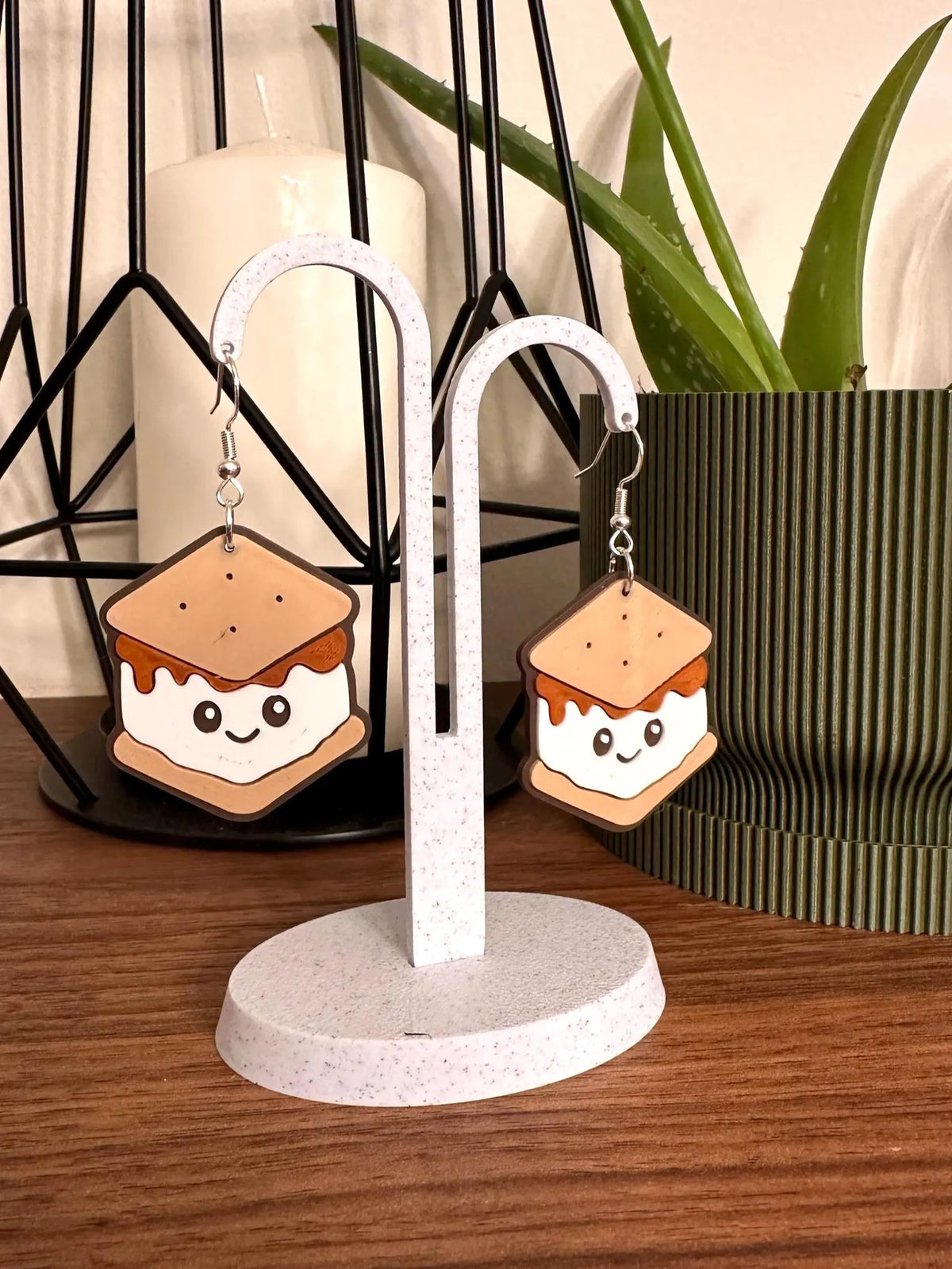 S’mores Earrings – Cute Snack Dangle Earrings | 3D Printed Campfire Treat Jewelry | Fun Gift for Food Lovers
