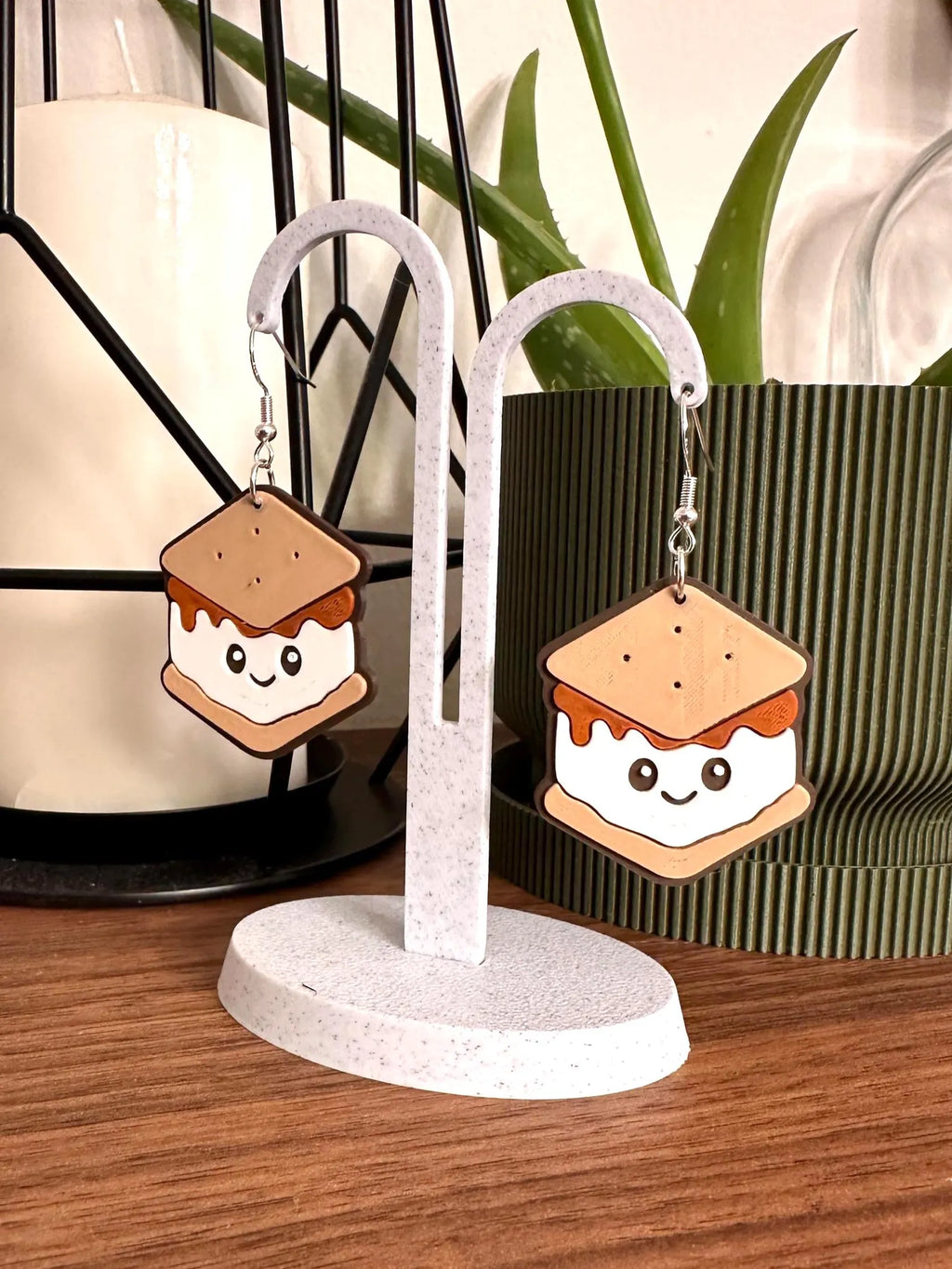 S’mores Earrings – Cute Snack Dangle Earrings | 3D Printed Campfire Treat Jewelry | Fun Gift for Food Lovers